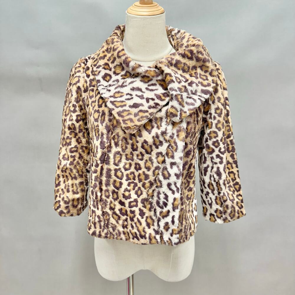 Moda International Faux Fur Lady Jacket Leopard Print‎ Extra Small Cropped Y2k